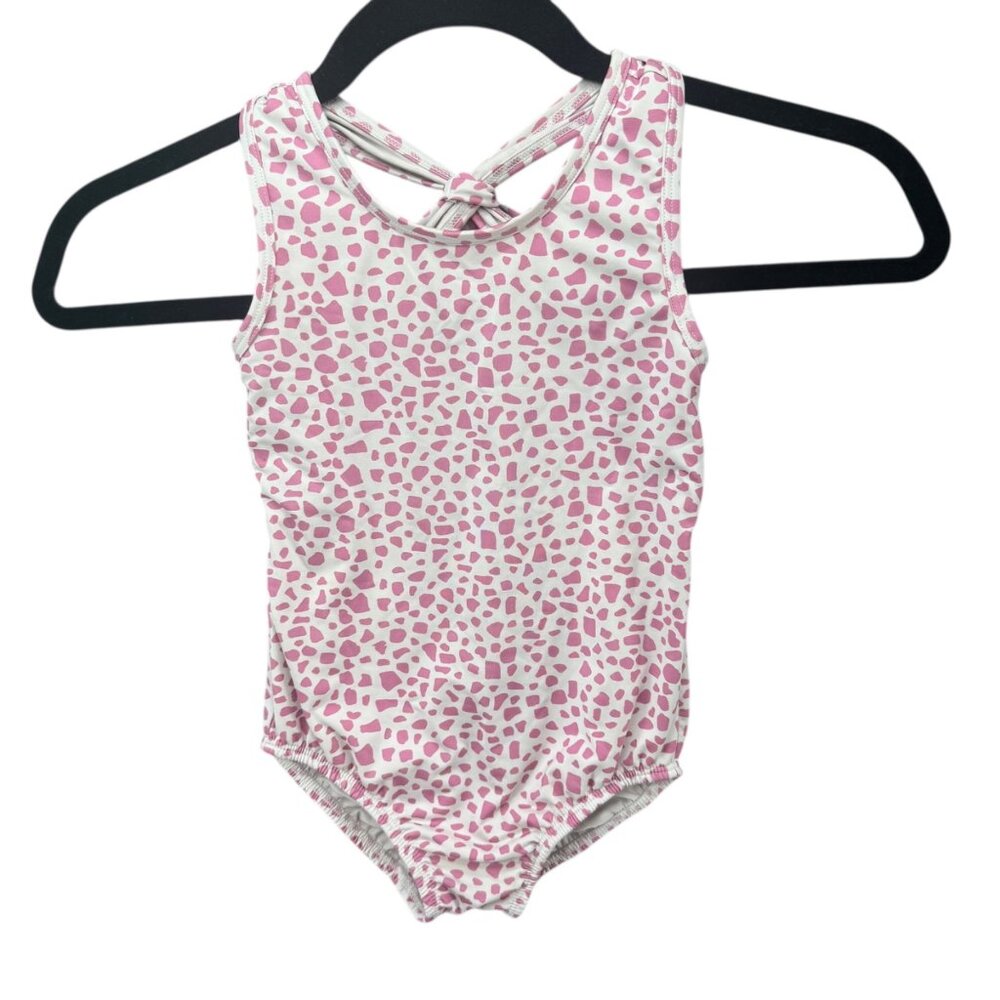 Bella Bliss One Piece Swimsuit Girls Pink White Animal Print Tie Back Size 5
